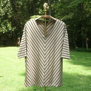 Vintage 00s Focus 2000 Tan Black Chevron Tunic Blouse